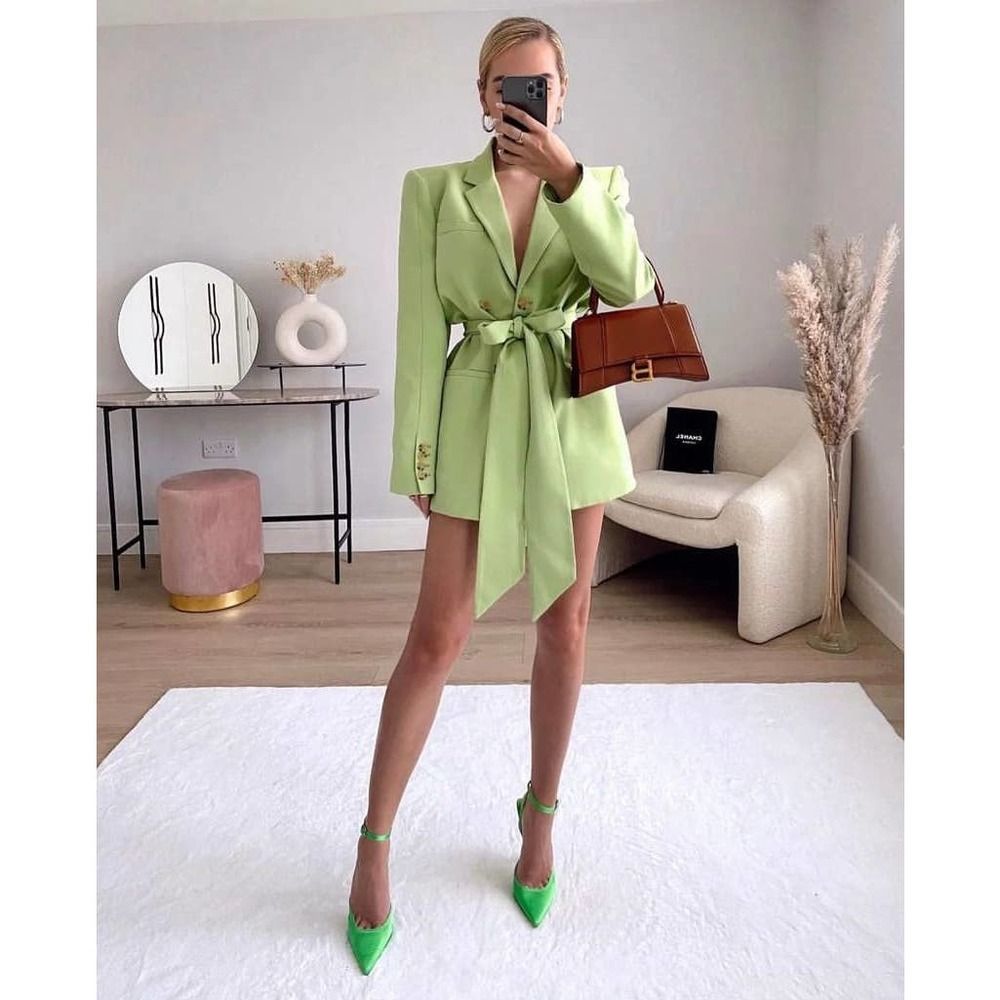 ZARA Belted Green Blazer Jacket New Bloggers - Picture 6 of 6